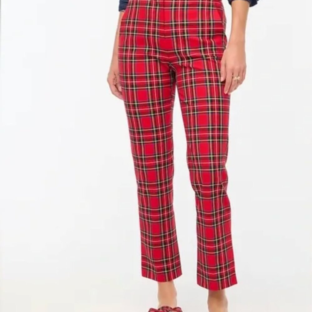 J. Crew Red Plaid Straight-Leg Pants